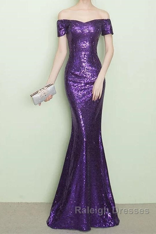 V-Neck Off The Shoulder Long Sequin Mermaid Bridesmaid Dresses