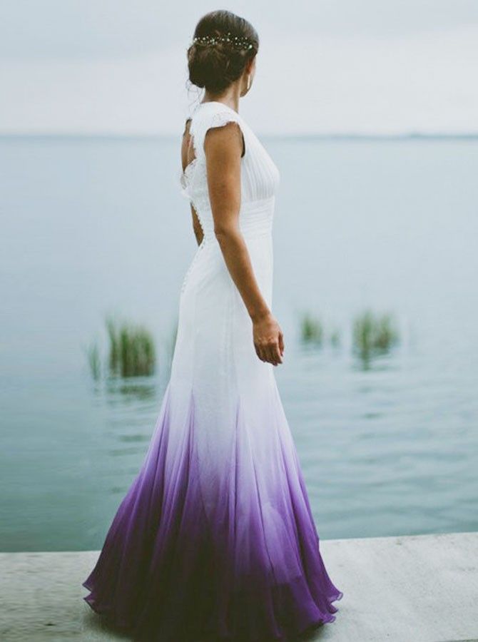 V Neck Ombre Prom Dresses A-Line Wedding Prom Gowns