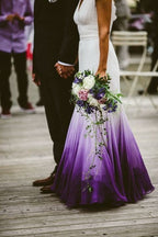 V Neck Ombre Prom Dresses A-Line Wedding Prom Gowns