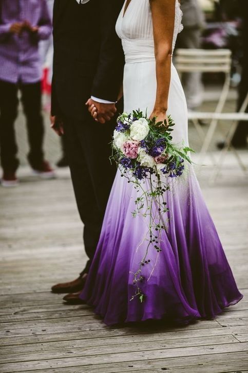 V Neck Ombre Prom Dresses A-Line Wedding Prom Gowns