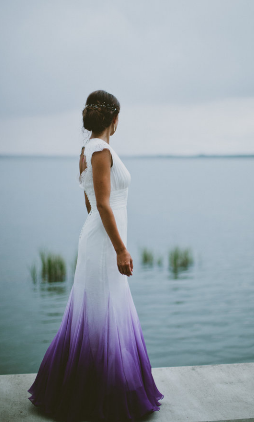 V Neck Ombre Prom Dresses A-Line Wedding Prom Gowns