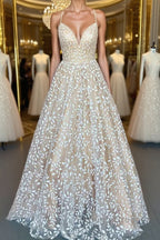 V Neck Open Back Champagne Lace Long Prom Dresses Champagne Lace Prom Graduation Prom Dresses