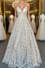 V Neck Open Back Champagne Lace Long Prom Dresses Champagne Lace Prom Graduation Prom Dresses
