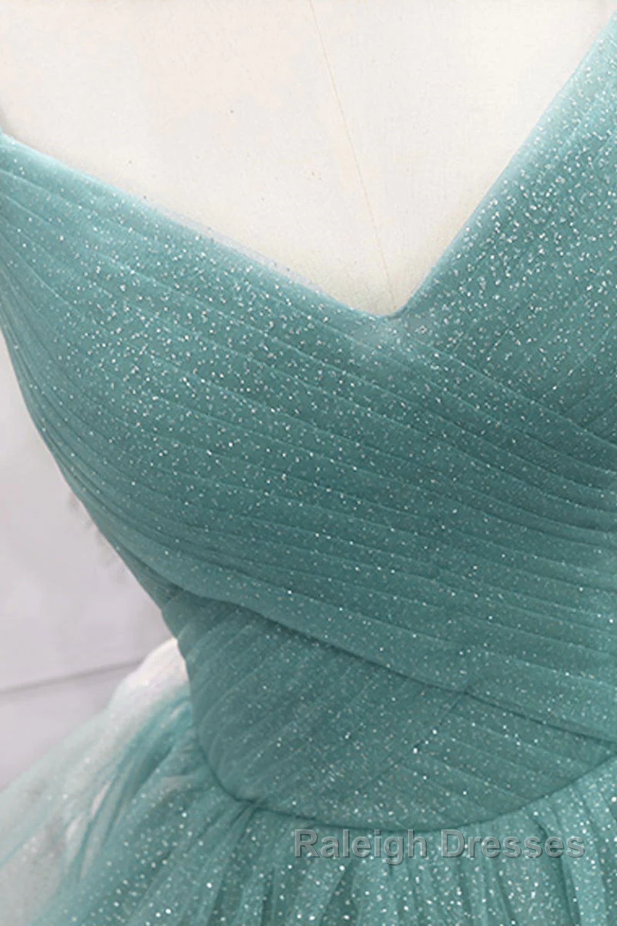 V Neck Open Back Fluffy Green Tulle Long Prom Dress Green Prom Dress Ball Gown