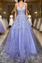 V Neck Open Back Purple Lace Floral Long Prom Dresses Purple Lace Floral Prom Dresses