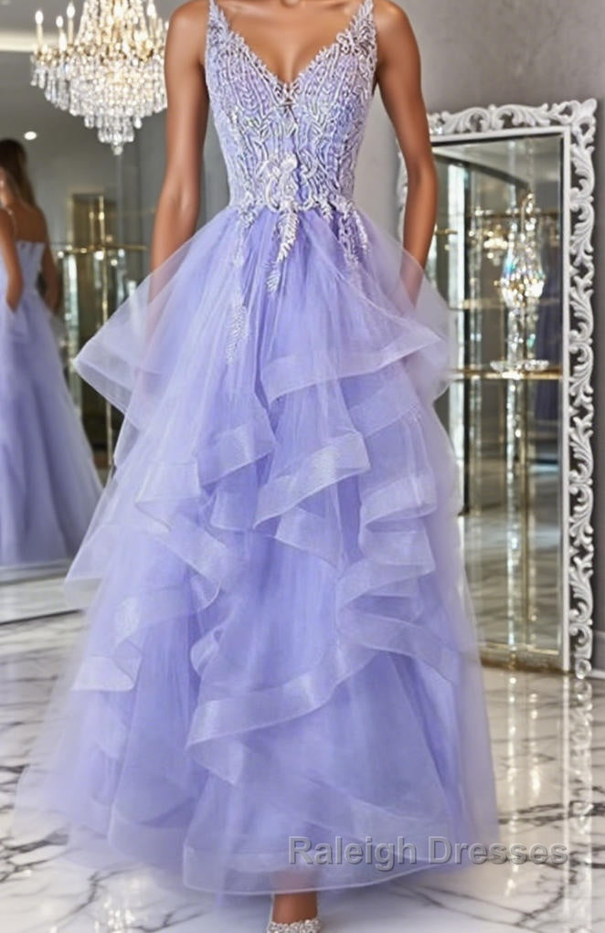 V Neck Open Back Purple Lace Long Prom Dress Purple Lace Prom Dress Purple Ball Gown