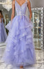 V Neck Open Back Purple Lace Long Prom Dress Purple Lace Prom Dress Purple Ball Gown