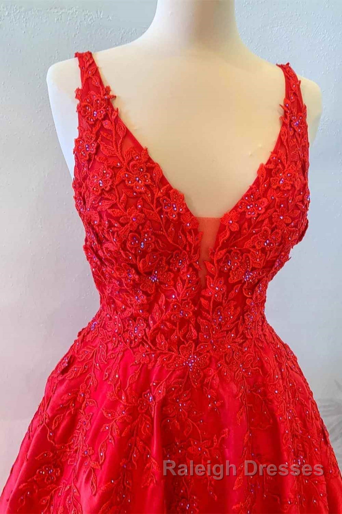 V Neck Open Back Red Lace Long Prom Dresses Red Lace Prom Dresses Beaded Red Prom Dresses