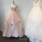 V Neck Organza Ruffles Princess Wedding Gowns  Sexy