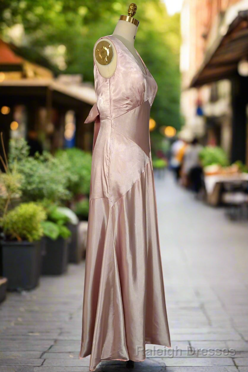 V Neck Pink Tie Back Mermaid Bridesmaid Dresses A Line Open Back Stretch Satin Floor Length Fromal Dresses