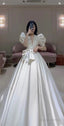 V-Neck Puff Sleeves Newest Wedding Dresses, Luxury A-Line Bridal Gowns Prom Dress