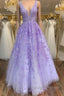 V Neck Purple Lace Long Prom Dress, Long Purple Lace Formal Dress, Lilac Lace Evening Dress