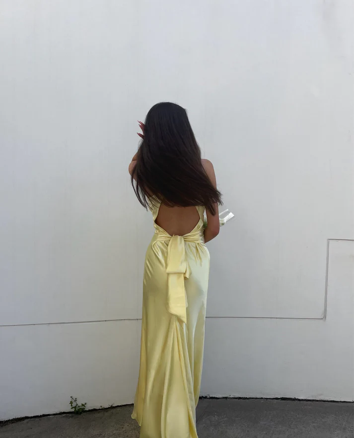 V-Neck Purple Satin And Floor Length Prom Dress Prom Gowns