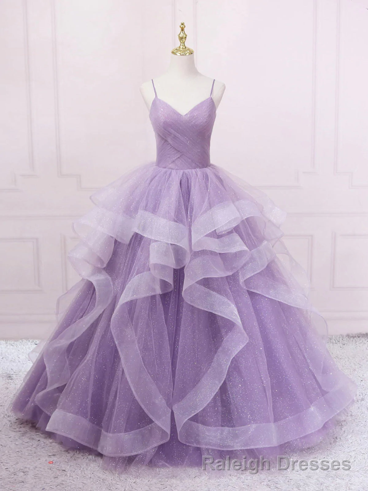 V Neck Purple Sequin Long Prom Dress, Purple V Neck Long Formal Prom Dresses Main image