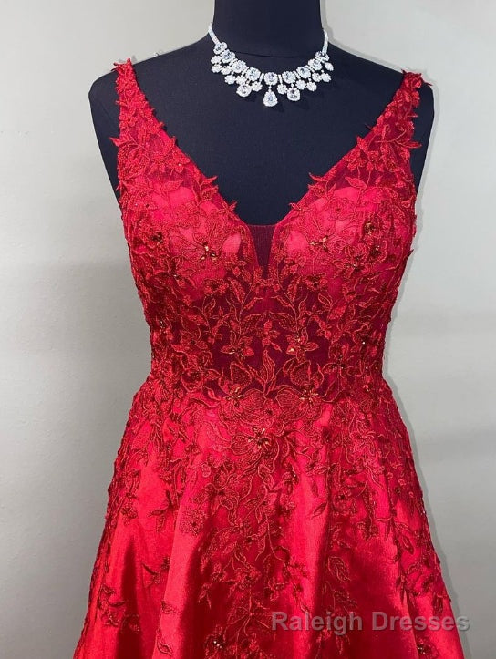 V Neck Red Long Prom Dress with Lace and Beading Secondary image