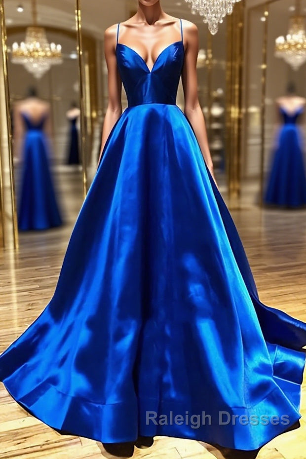V Neck Royal Blue Backless Prom Dresses, Royal Blue Backless Formal Graduation Evening Dresses Main image