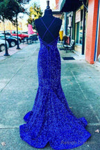V Neck Royal Blue Prom Dress Uk Seqins Prom Dresses Long Mermaid With Split