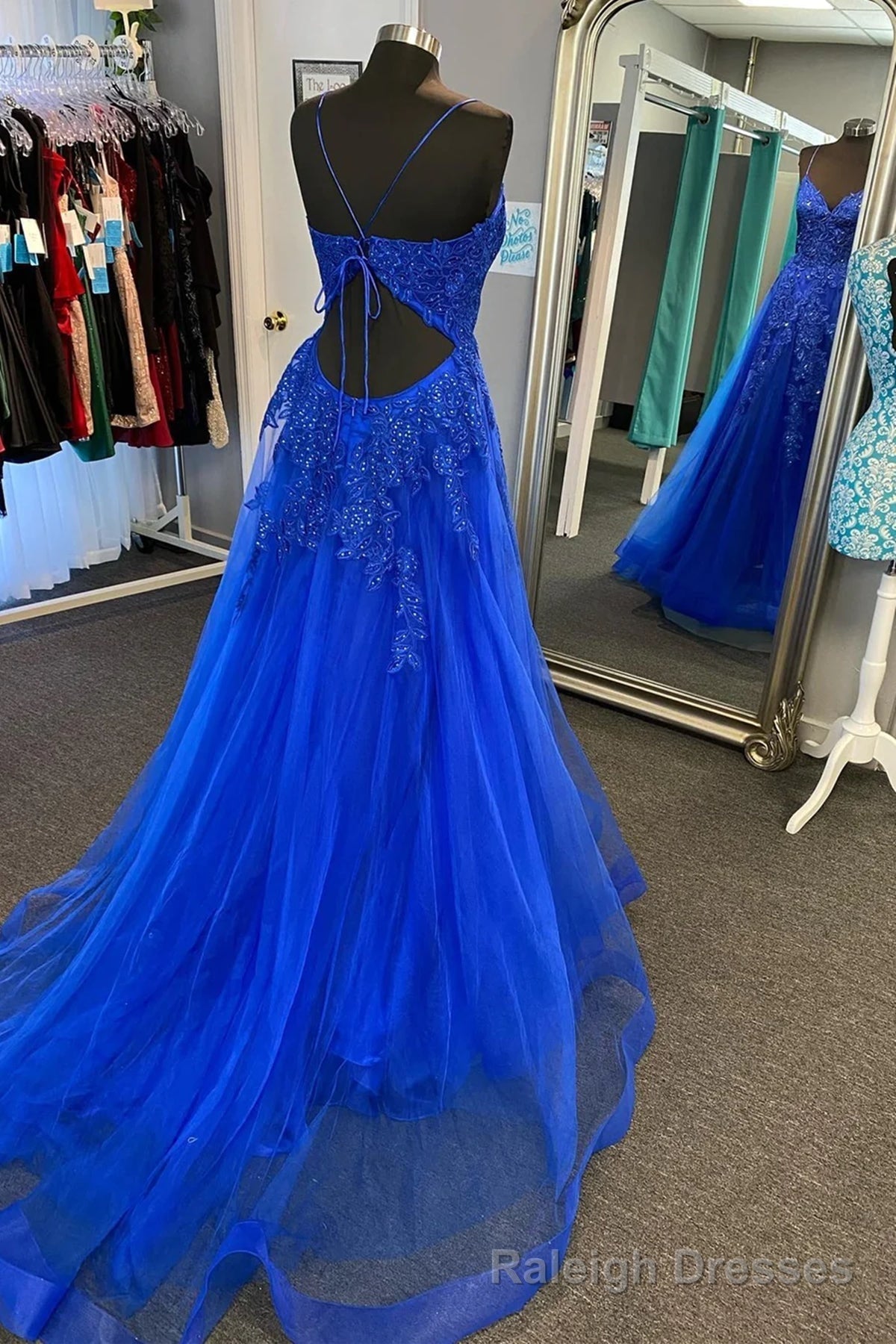 V Neck Royal Blue Lace Prom Dresses,  V Neck Royal Blue Lace Formal Evening Dresses Secondary image