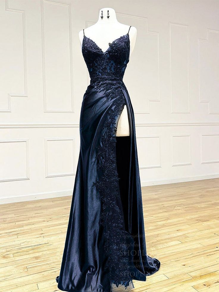 V Neck Satin Lace Long Prom Dresses Lace Long Prom Dresses
