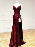 V Neck Satin Lace Long Prom Dresses Lace Long Prom Dresses
