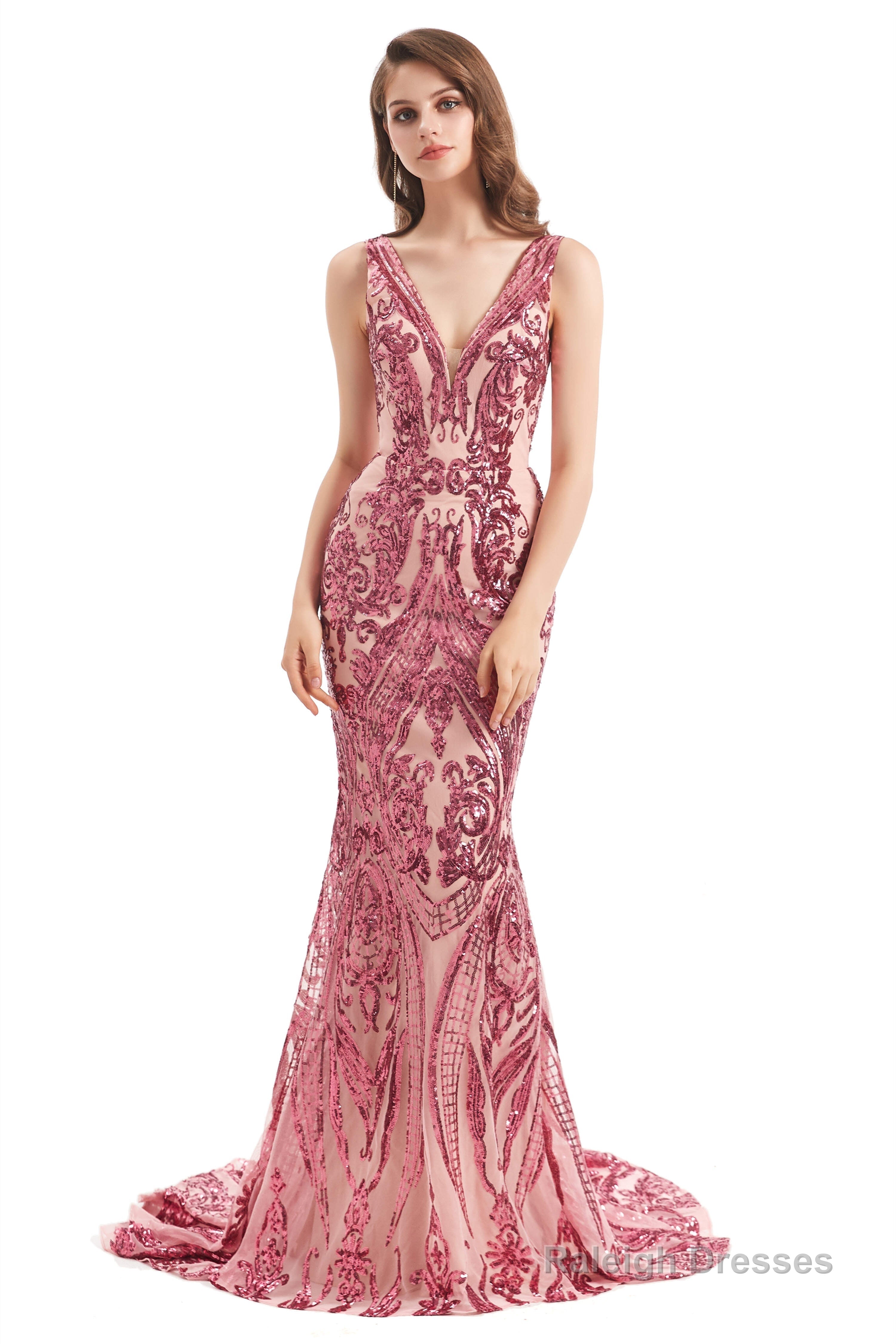 V-Neck Sequins Sleeveless Lace-up Mermaid Prom Dresses Secondary image