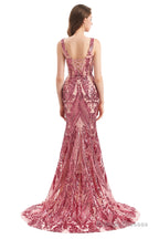 V-Neck Sequins Sleeveless Lace-up Mermaid Prom Dresses