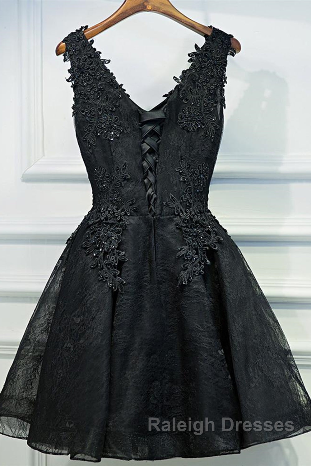 V Neck Short Black Lace Prom Dress Black Lace Homecoming Dress Short Black Prom Dress