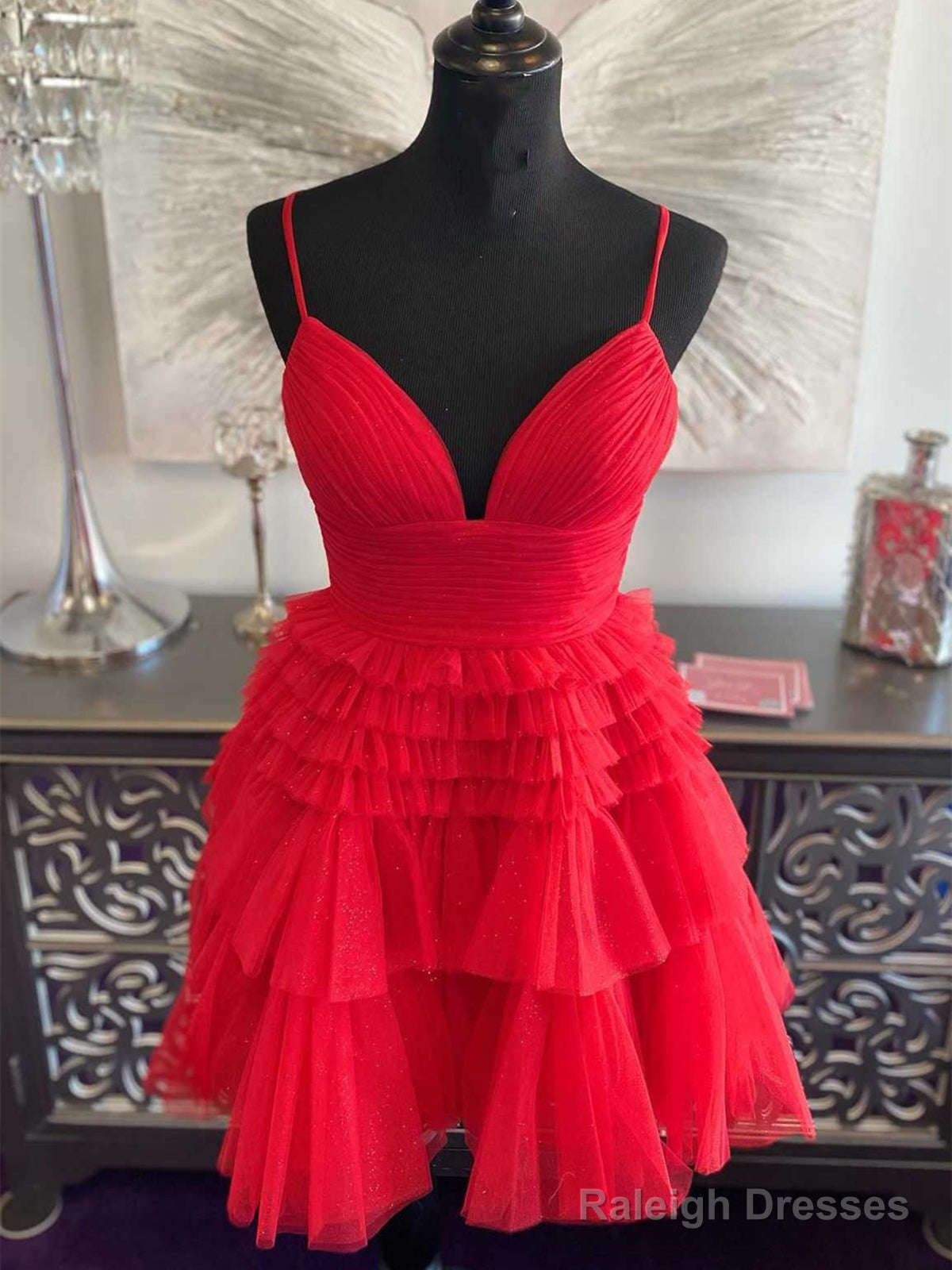 V Neck Short Black Red Prom Dresses, Short Red Black Formal Homecoming Dresses