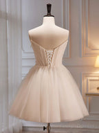 V Neck Short Champagne Prom Dress Short V Neck Chamapgne Graduation Homecoming Dress