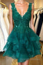 V Neck Short Green Lace Prom Dress Short Green Lace Graduation Homecoming Dress