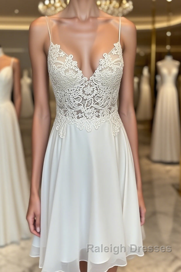 V Neck Short Lace Prom Dresses, Cute Short V Neck Lace Formal Homecoming Dresses Main image