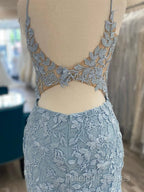 V Neck Short Light Blue Lace Prom Dresses, V Neck Blue Lace Short Graduation Homecoming Dresses