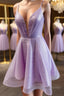 V Neck Short Purple Prom Dresses, Short V Neck Purple Formal Homecoming Dresses