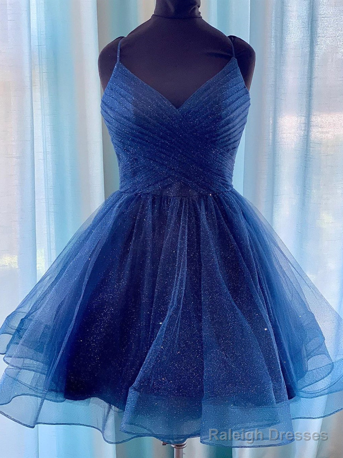 V Neck Short Tulle Prom Dress Short Blue White Tulle Prom Homecoming Dress Secondary image