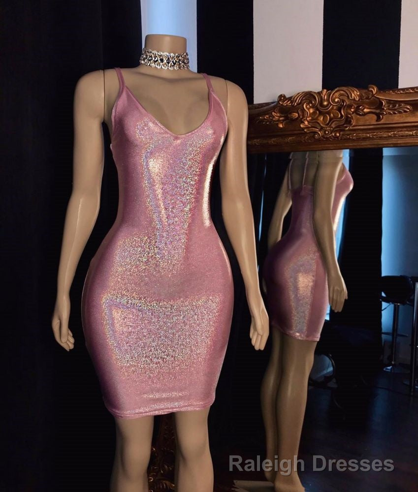 V-neck Spaghetti Shinning Mini Homecoming Dresses