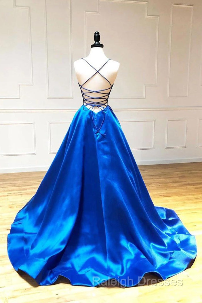 V-Neck Spaghetti Straps Criss-Cross Back Prom Dresses Evening Dresses