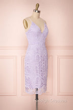 V-Neck Spaghetti Straps Lace Short Bridesmaids Dresses