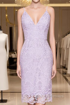 V-Neck Spaghetti Straps Lace Short Bridesmaids Dresses