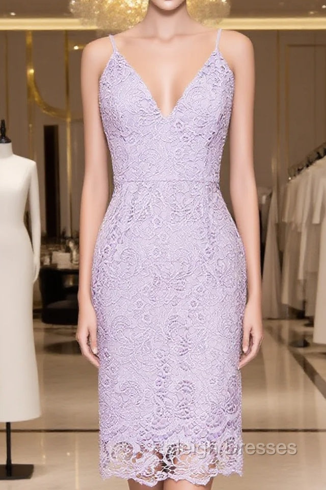 V-Neck Spaghetti Straps Lace Short Bridesmaids Dresses