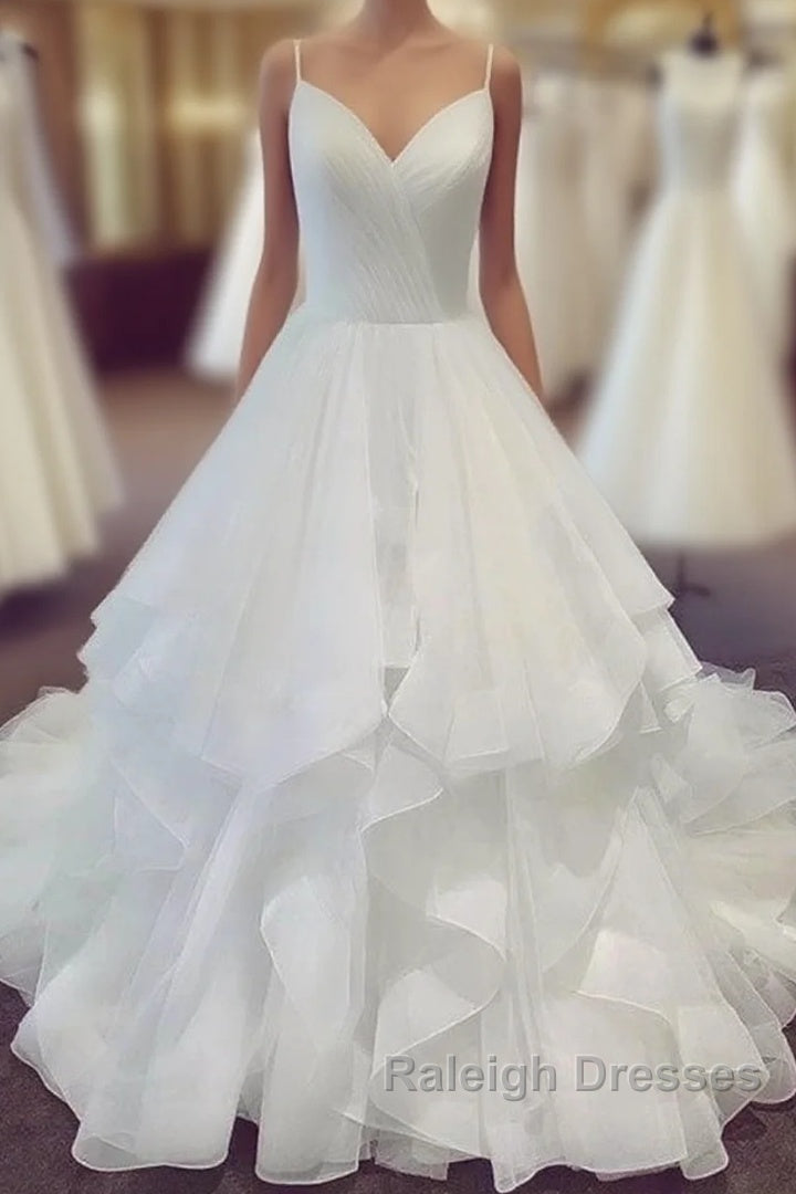 V Neck Spaghetti Straps Long Wedding Dresses Main image