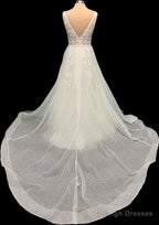 V-Neck Sparkly Tulle Wedding Dress With Appliques