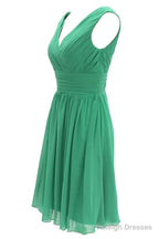 V Neck Watermelon Chiffon Short Bridesmaid Dresses