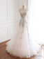 V Neckline Lace Applique Floor Length Prom Dress, Charming White Floral Prom Dress