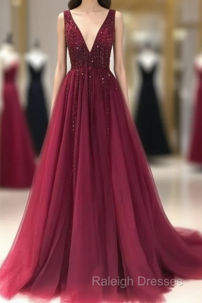 V Neckline Prom Dress Long , Evening Dress, Formal Dresses, Graduation School Party Dance Dress Main image