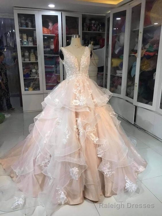 V Neckline Wedding Dress Long Prom Dress