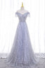 A-Line Tulle Sequins Long Prom Dress, Off the Shoulder Evening Party Dress