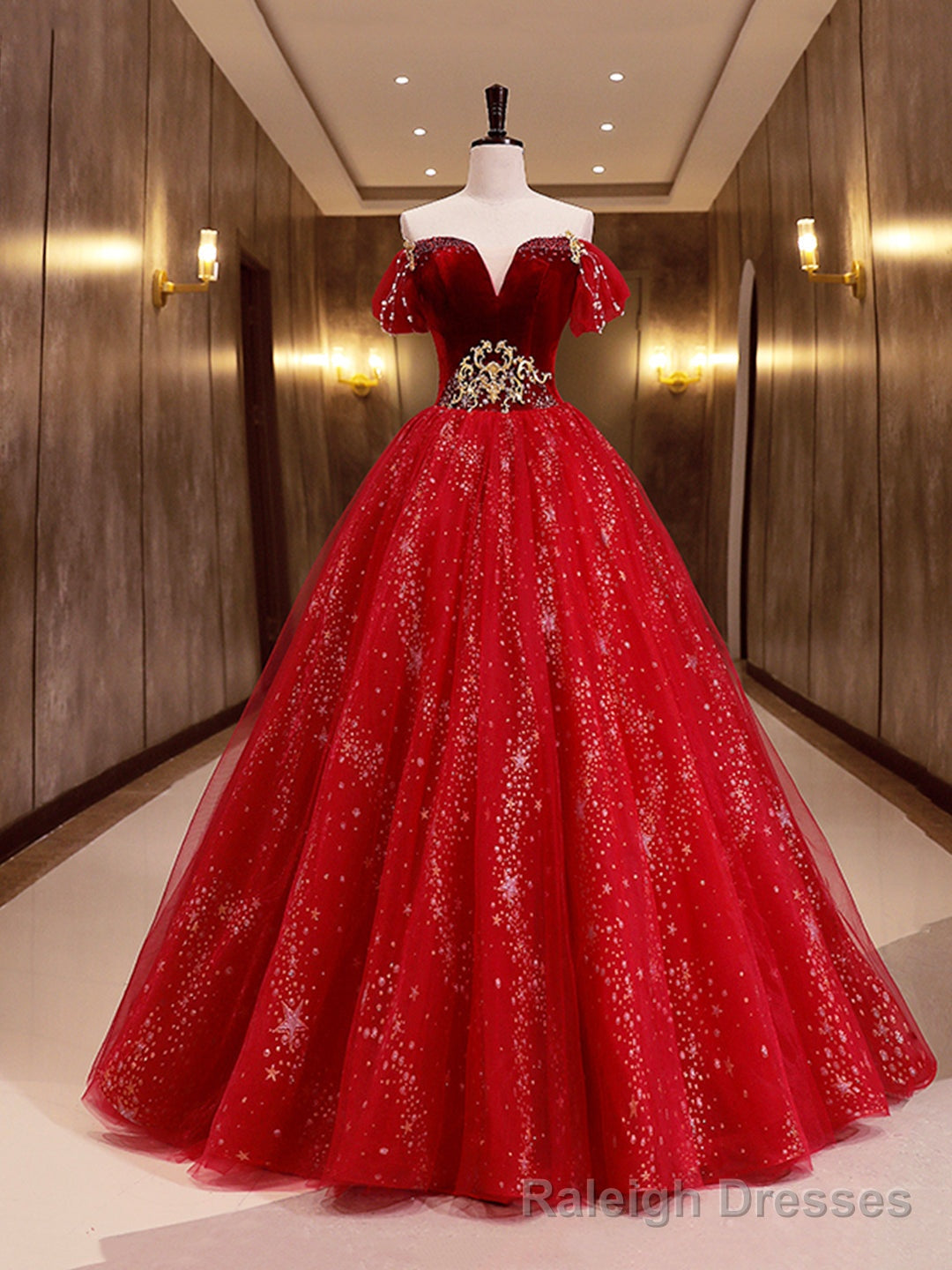 Burgundy Velvet Tulle Long Formal Dress, Burgundy Off Shoulder Prom Dress