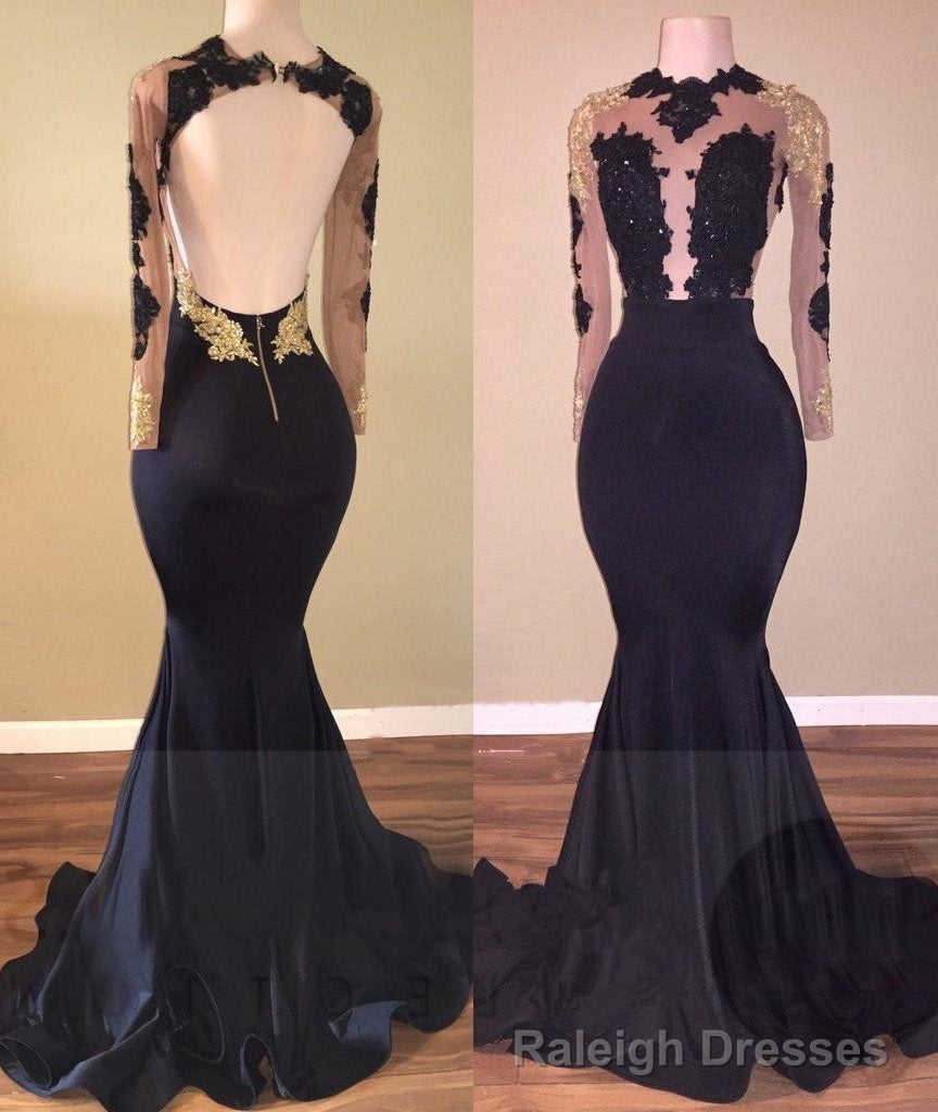 2025 Black Mermaid Backless Long Sleeves Prom Dresses Main image