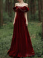 Velvet A Line Burgundy Long Prom Dress, Burgundy Formal Evening Dresses