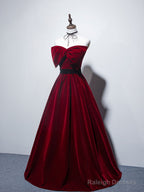 Velvet A-Line Burgundy Satin Long Prom Dresses Velvet Bridesmaid Dresses